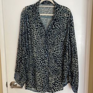 Nasty Gal Sheer Blue Cheetah Print Blouse